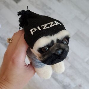New Doug The Pug Black Pizza Hat Gray Pug Life Hat Dog Plush Toy